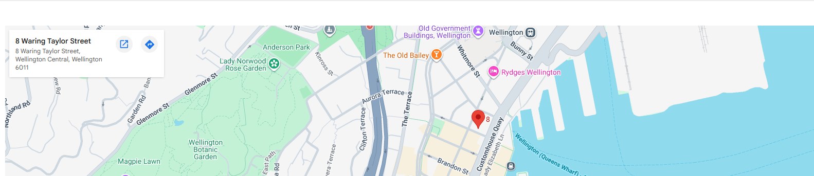 Google Maps location image showing Hotprint at 8 Waring Taylor Street, Wellington Central